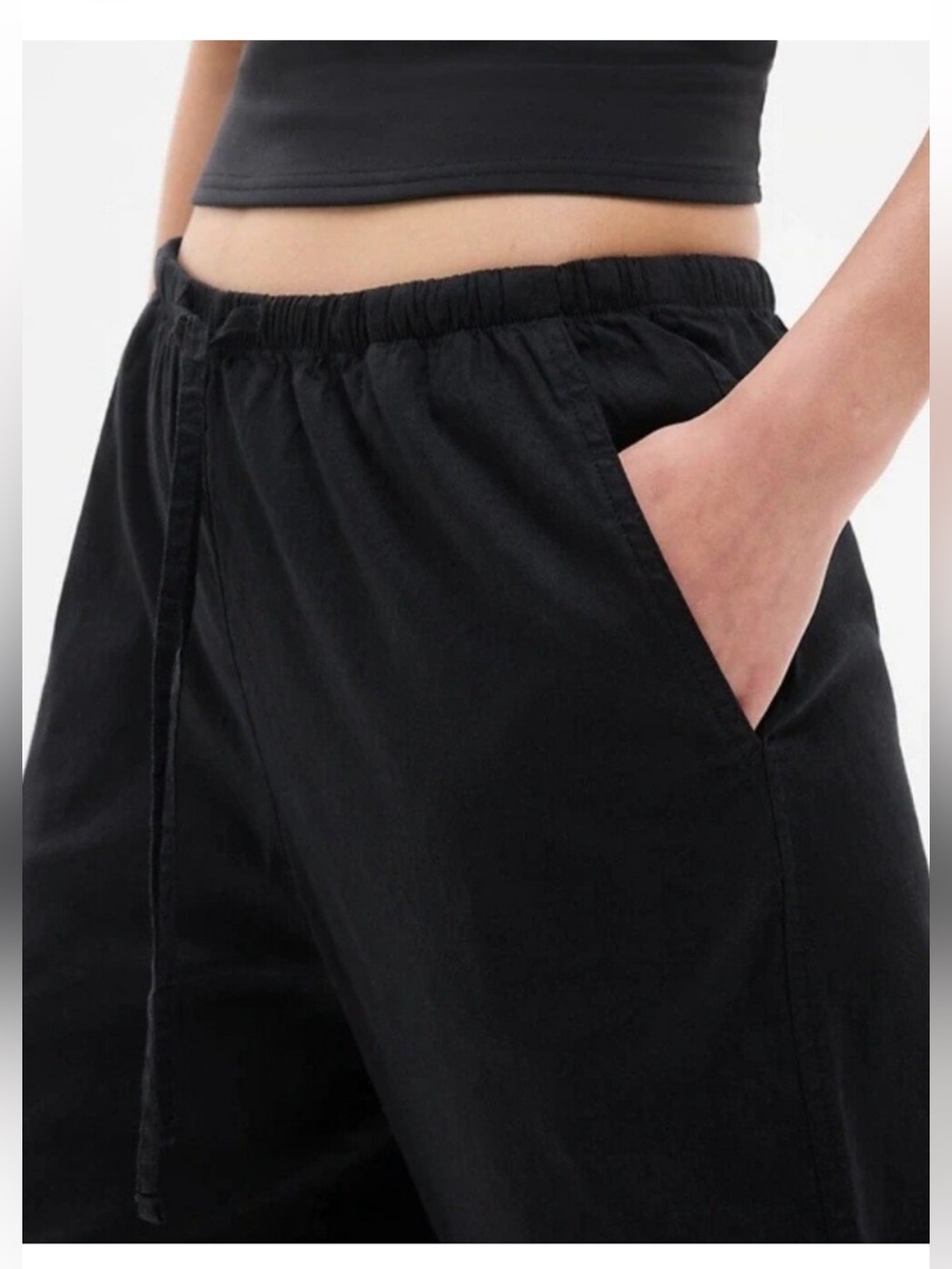 Athleta Black Wide-Leg Drawstring linen blend pants. Small.